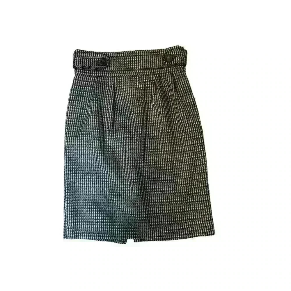 Knee Length Midi Pleated High Waist Skirt Wool Zara Size 8 Zipper Black White‎